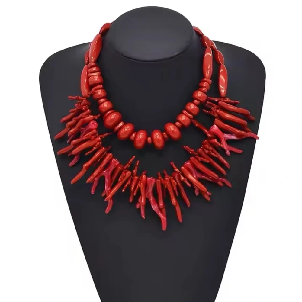 Red Coral Statement Necklace